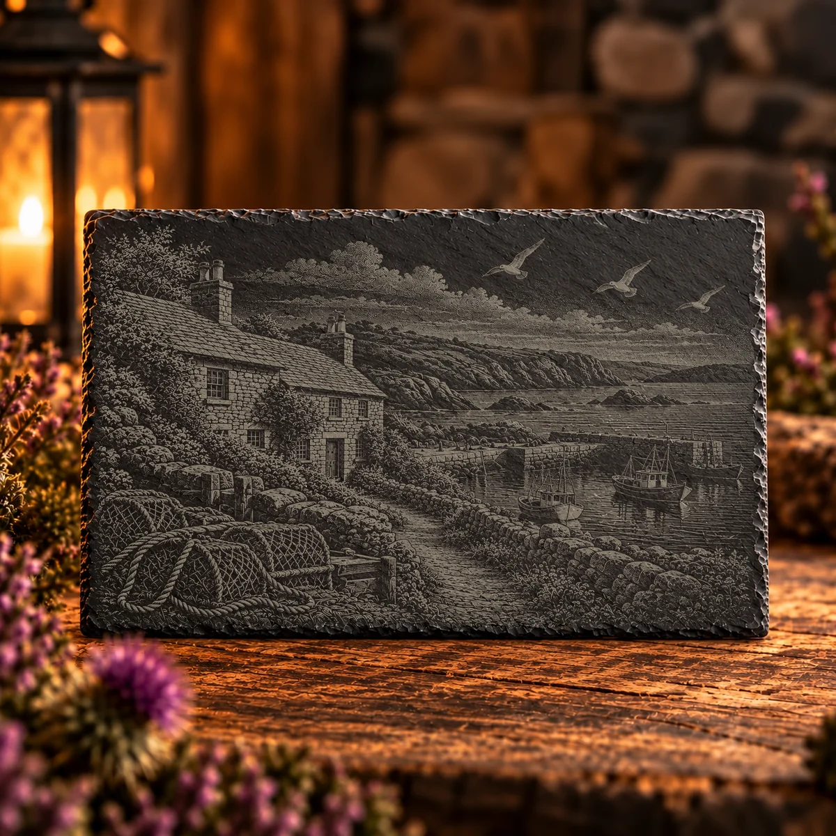 Fisherman's Cottage Coastal Slate Art
