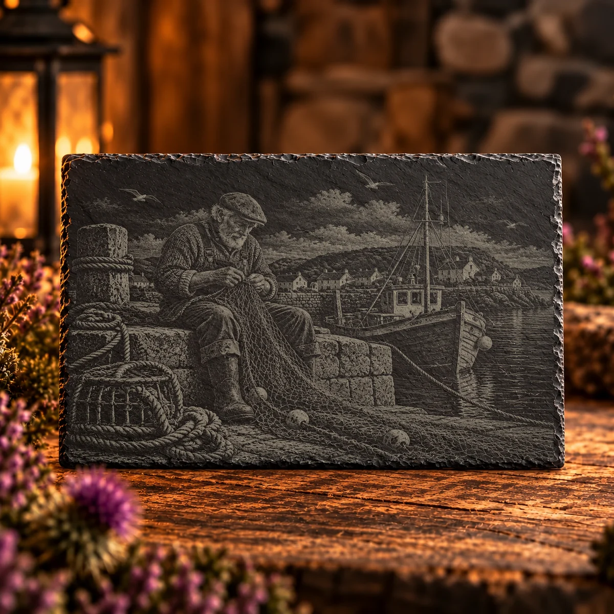 The Net Mender Coastal Slate Art