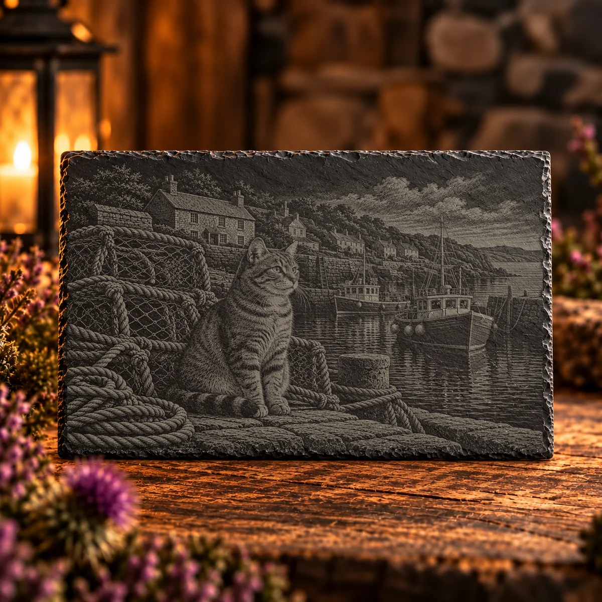 The Harbour Cat Coastal Slate Art