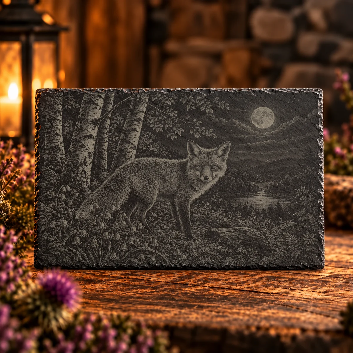 Fox Among Bluebells Woodland Slate Art