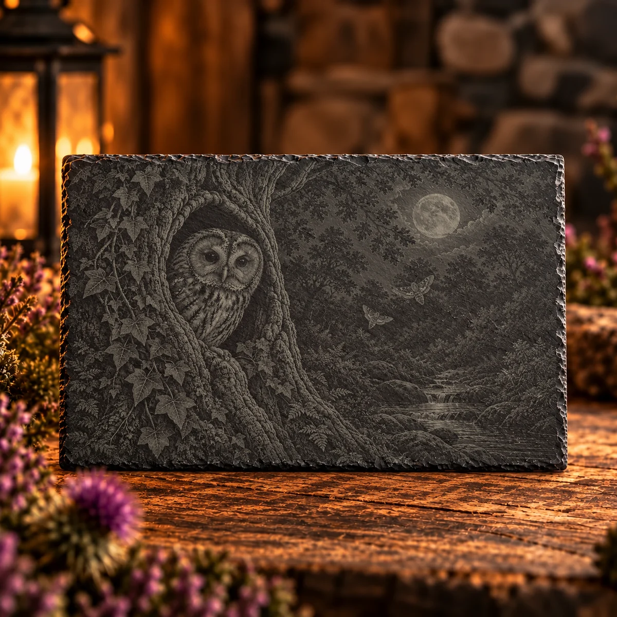 Tawny Watch Woodland Slate Art