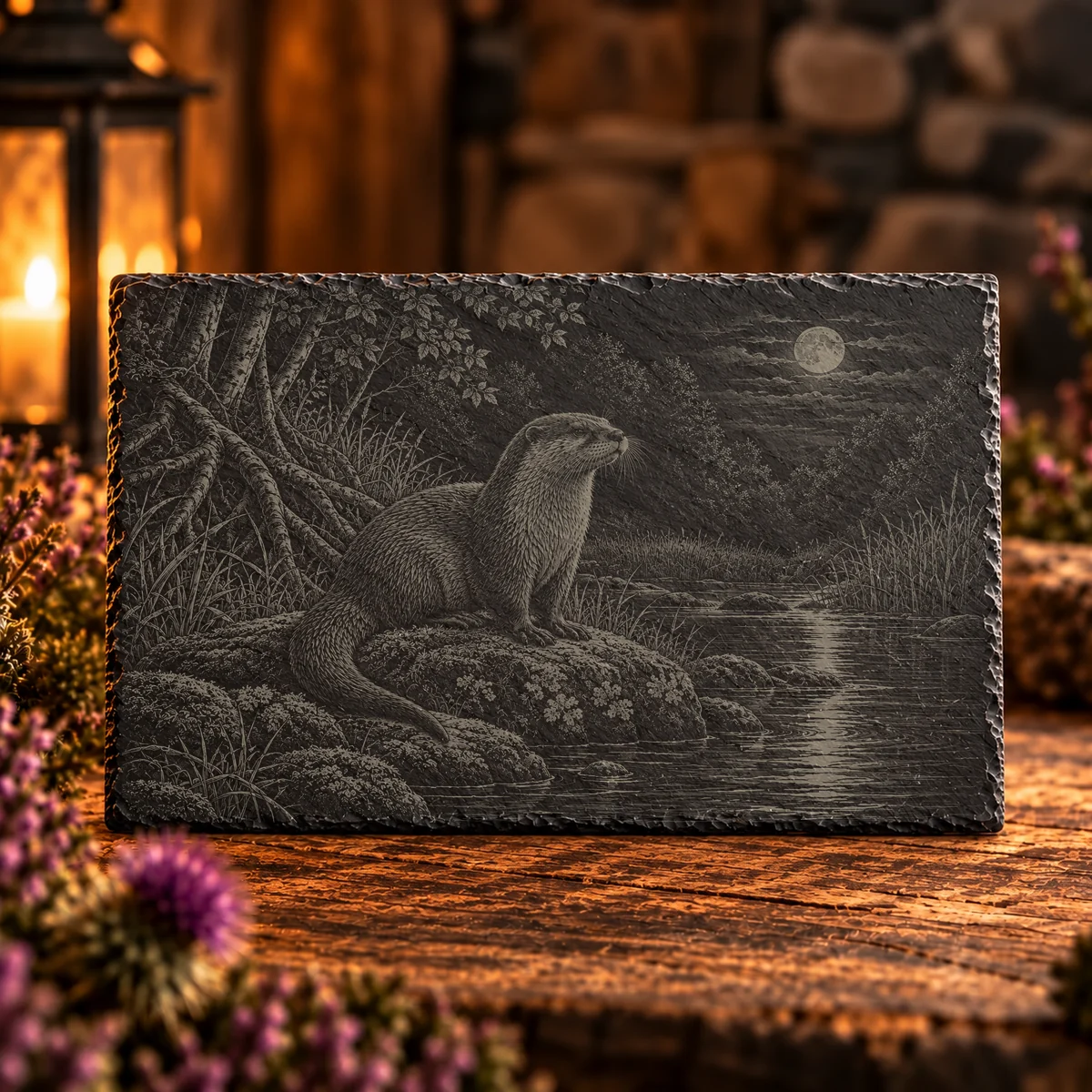 Otter Moon Woodland Slate Art