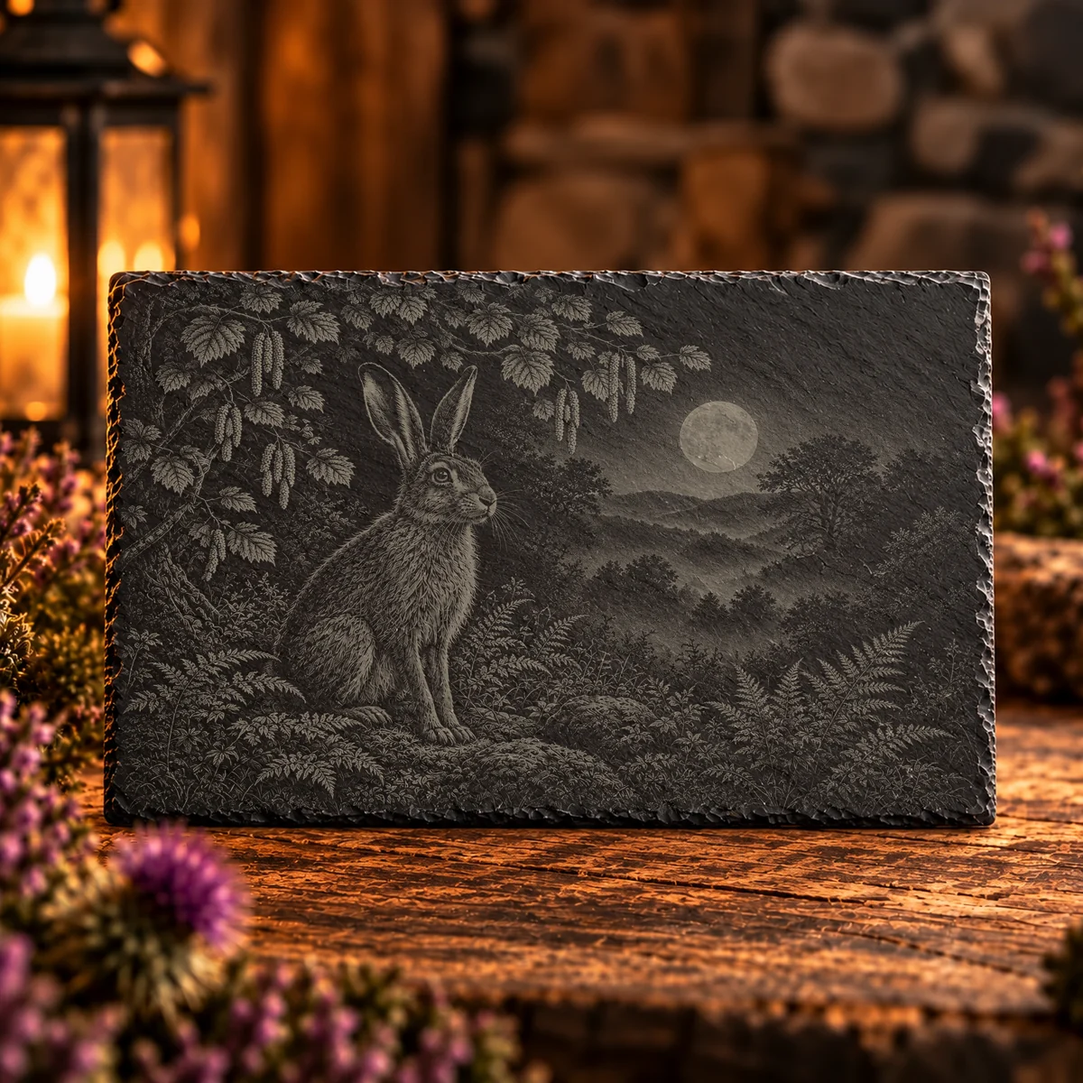 Hare Under Hazel Woodland Slate Art