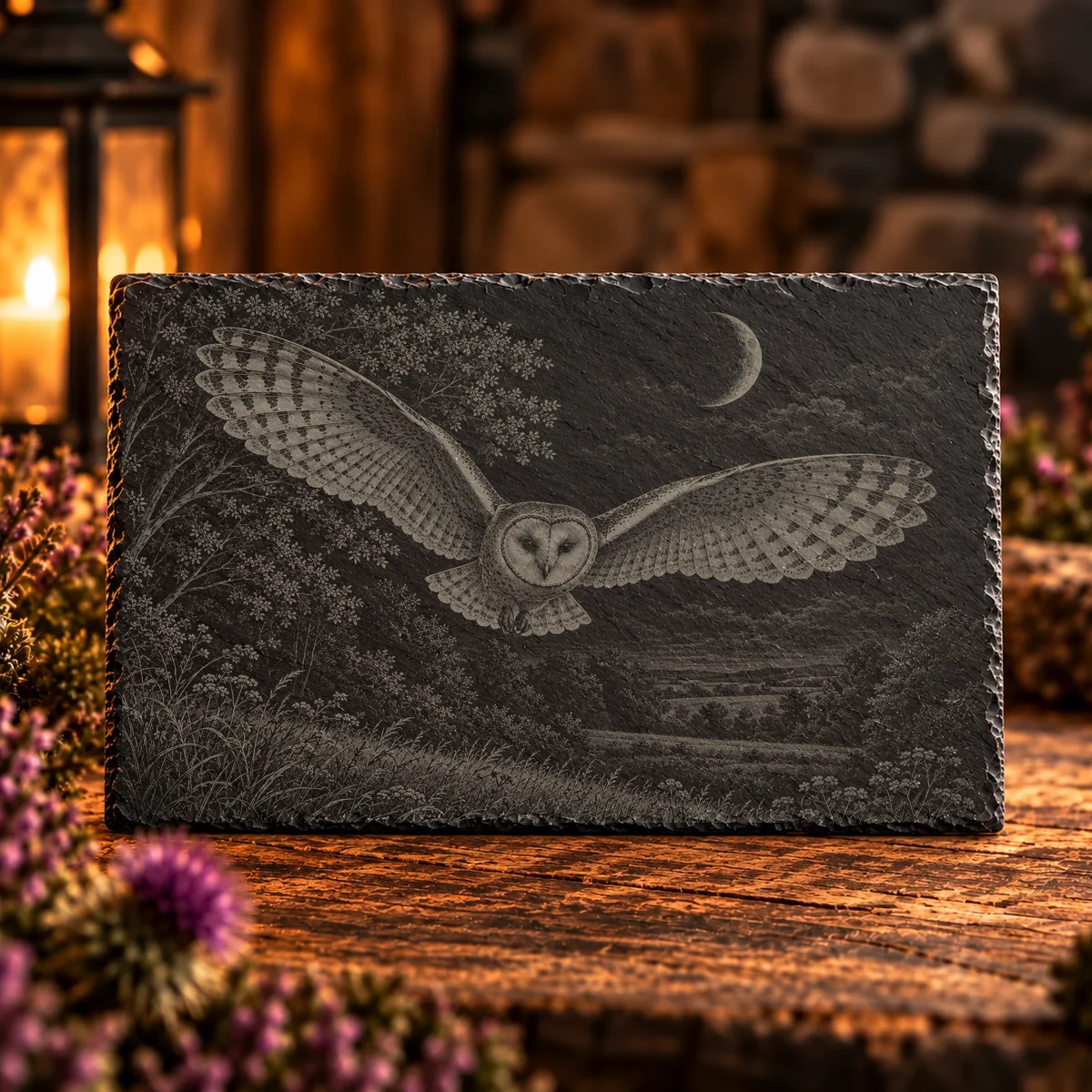 Barn Owl Glide Woodland Slate Art
