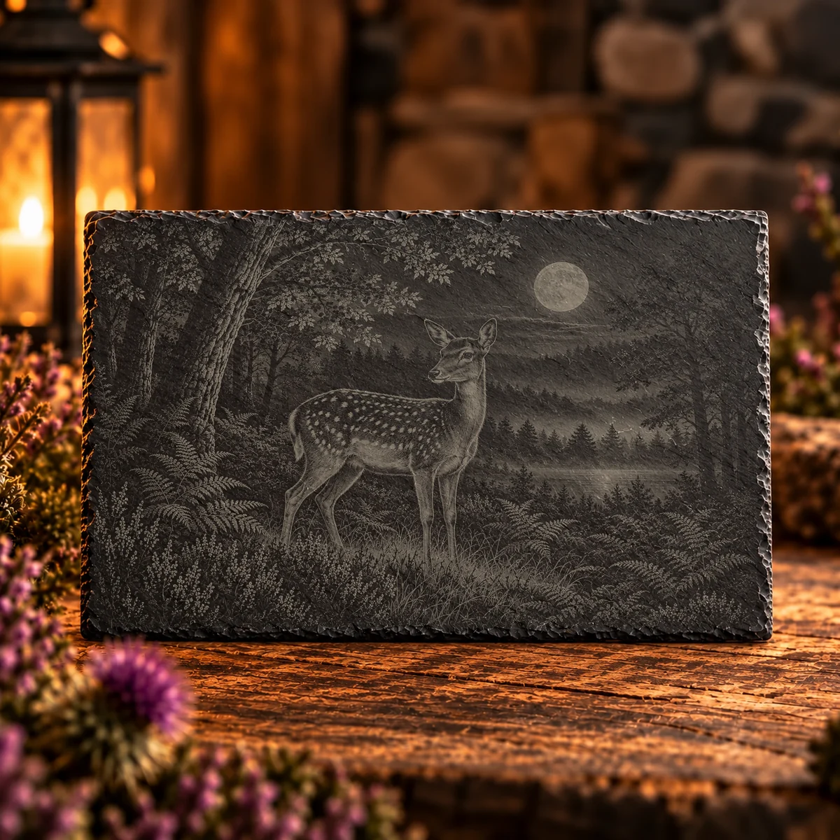 Fallow Deer Clearing Woodland Slate Art