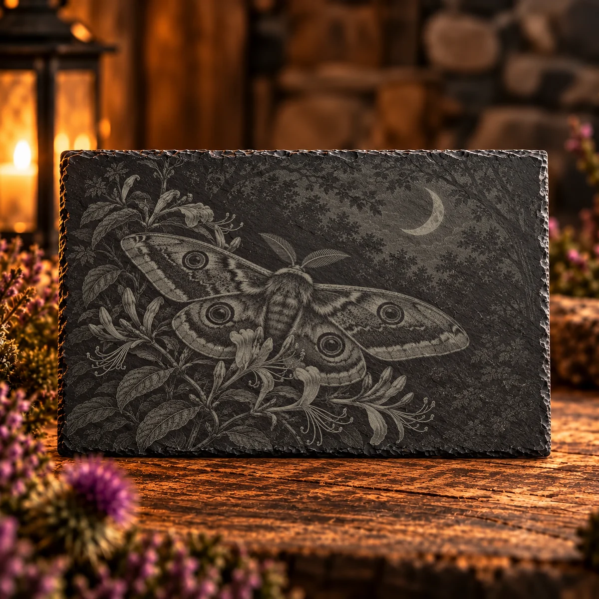 Moth and Moon Woodland Slate Art