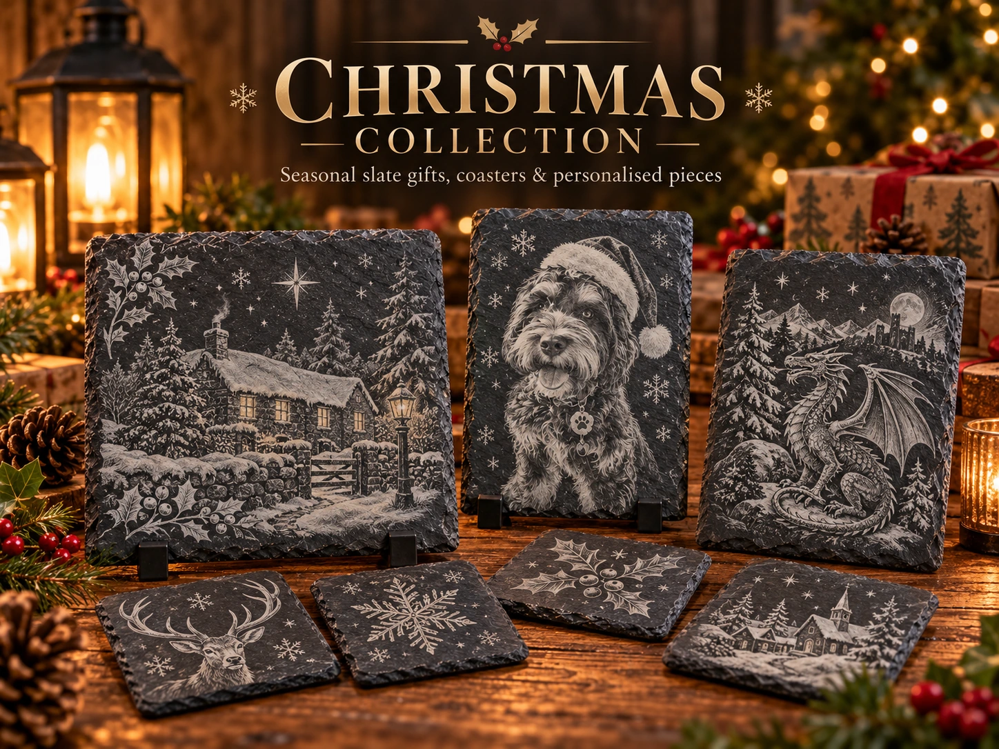 Cadarn Christmas engraved slate collection