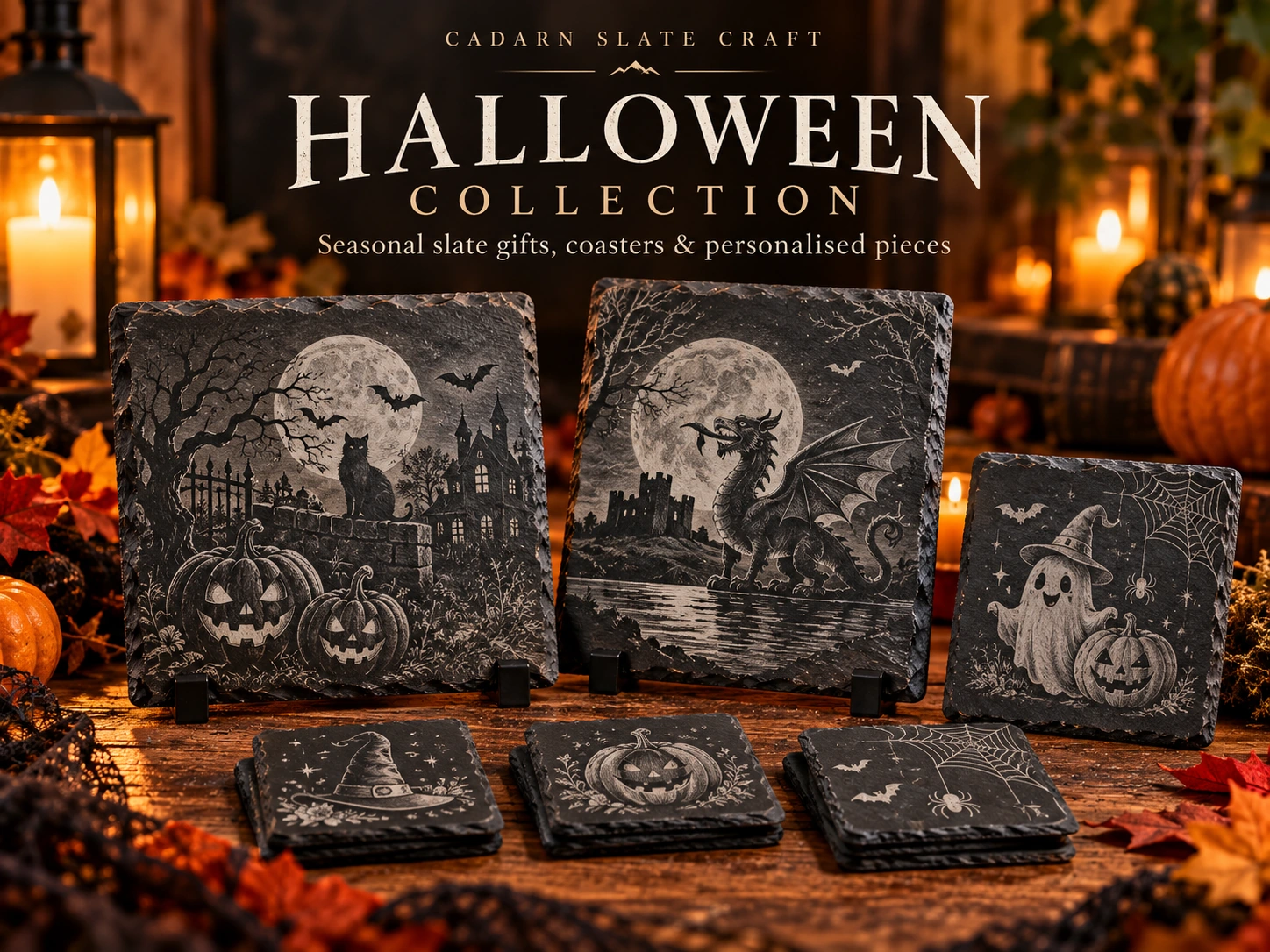 Cadarn Halloween engraved slate collection