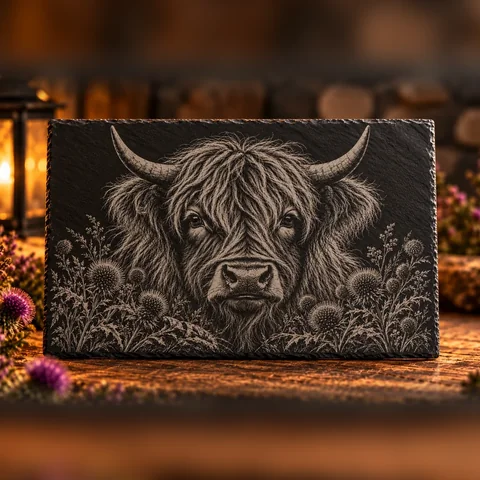 Highland Majesty, Highland cow engraved slate