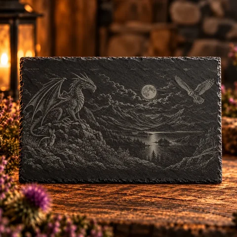 Dragon Above the Ruins, Wild Wales engraved slate